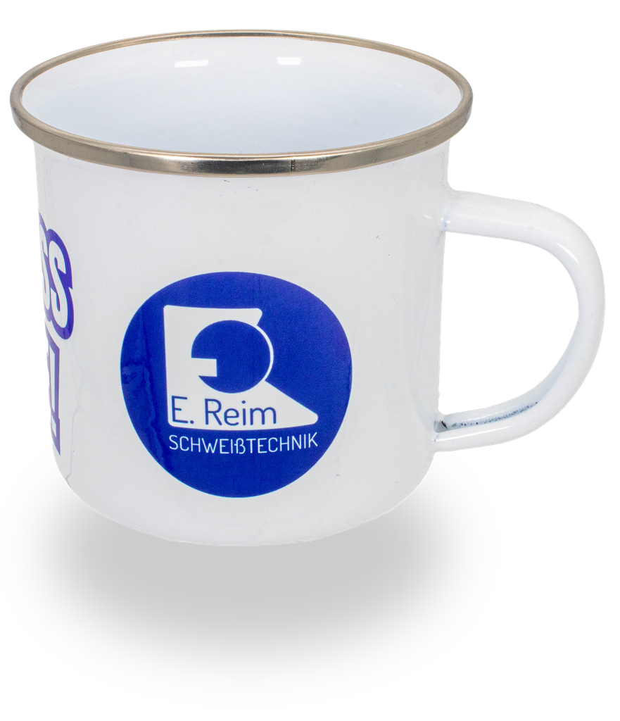 E. REIM Emailletasse &quot;Schweißpause&quot;