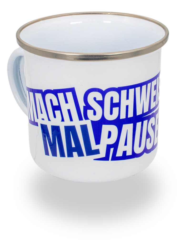 E. REIM Emailletasse &quot;Schweißpause&quot;
