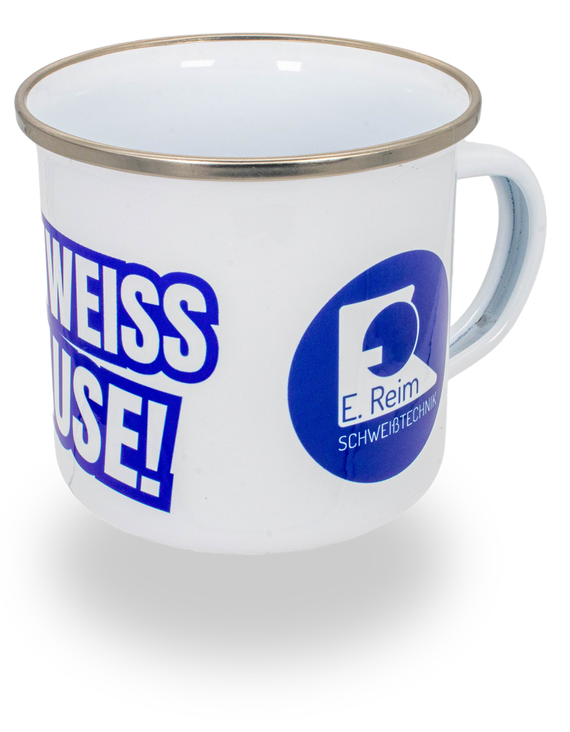 E. REIM Emailletasse &quot;Schweißpause&quot;